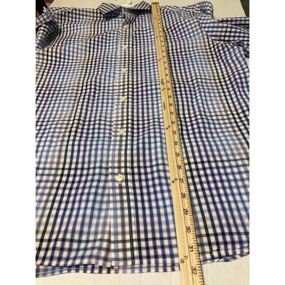 Banana Republic Mens Button Down Long Sleeve Shirt 17.5 Slim Fit Blue Plaid - Picture 7 of 8
